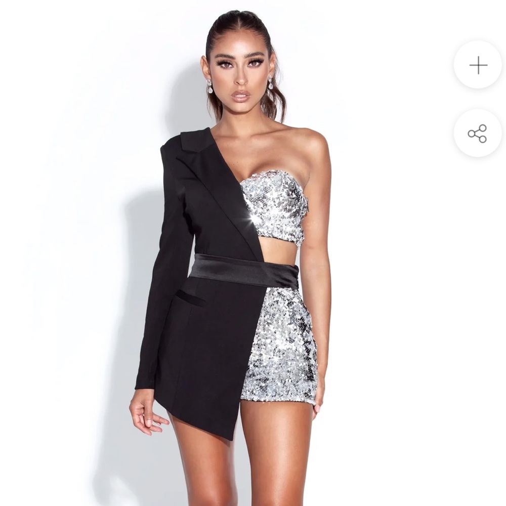 Sequin Black One Sleeve Blazer Romper